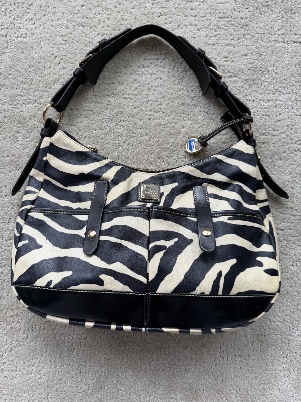 Vintage Dooney & Bourke Zebra-Print Shoulder Hobo Shoulder Bag